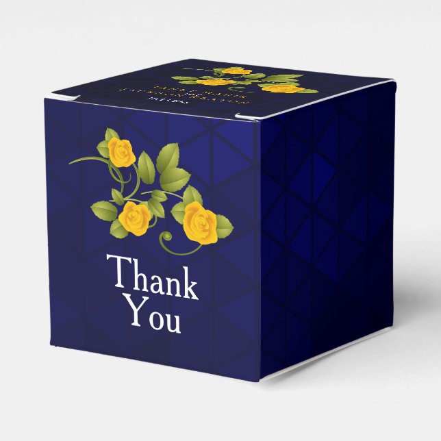 Dunkelblaue und marigold Yellow Rose Blume Wedding Geschenkschachtel (Vorderseite)