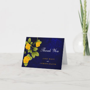 Dunkelblaue und Ringelblumen-Gelbe Rosen-Hochzeit Dankeskarte