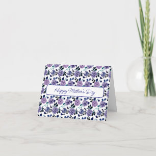 Dunkelblaue und violette Blumenkarte zum Muttertag Dankeskarte