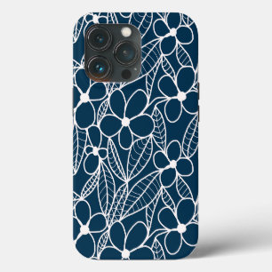 Dunkelblaue und weiße tropische Blume Case-Mate iPhone Hülle