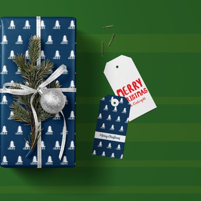 Dunkelblaue und weiße Weihnachtsbaumgestaltung Geschenkanhänger (Von Creator hochgeladen)