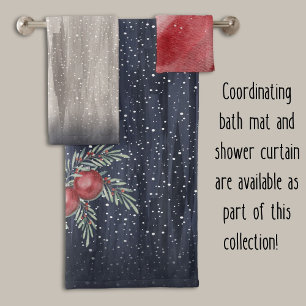 Dunkelblaue Verschneite Weihnachtskugeln Stechpalm Badhandtuch Set