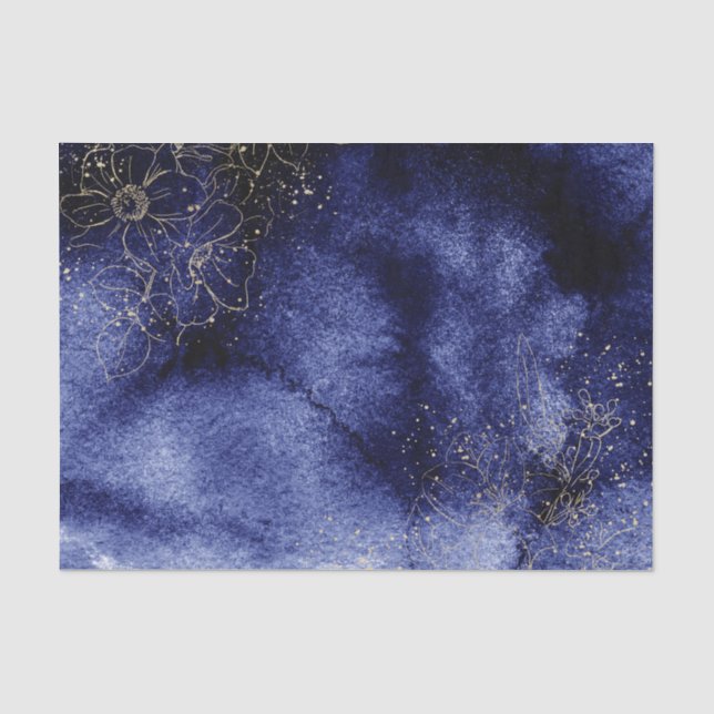 Dunkelblaue Wasserfarbe mit goldumrissenen Blume Seidenpapier (Vorderseite)