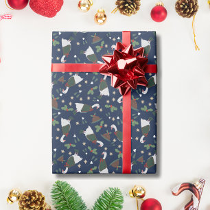 Dunkelblaue Weihnachtsgoose mit Figgy Pudding Geschenkpapier