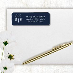 Dunkelblaue weiße Monogramm-Blumenakzent-Adresse