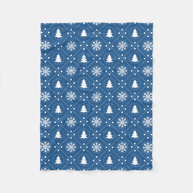 Dunkelblaue weiße Schneeflocken Weihnachtsmuster Fleecedecke (Vorderseite)