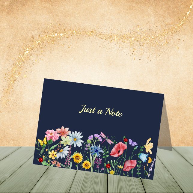 Dunkelblaue Wildblumen in Mitteilungskarten (Personalize to add name or initials. Customize to change text, color, or style.)
