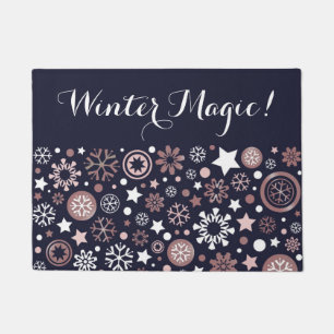 Dunkelblaue Wintermagie rosa metallische Schneeflo Fußmatte