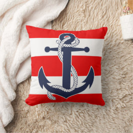 Dunkelblauer Anker Chic Nautical Red Stripes Muste Kissen