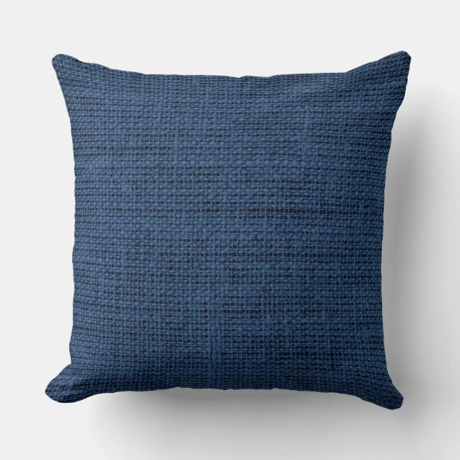 Dunkelblauer Burlap Linen Rustikaler Jute Kissen (Vorderseite)