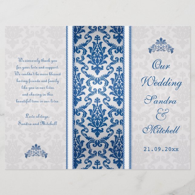 Dunkelblauer Damast auf dem Silberhochzeitsprogram (Vorderseite)