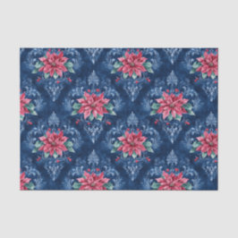 Dunkelblauer Damast mit roten Weihnachtssternblume Seidenpapier