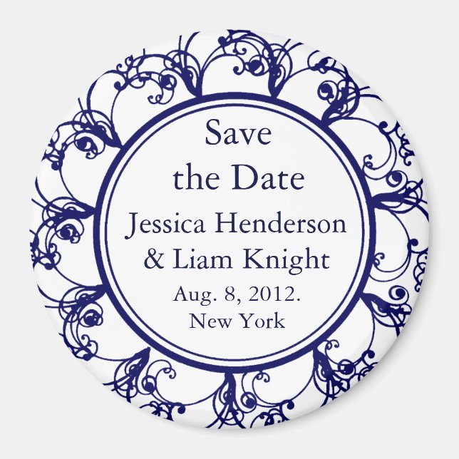 Dunkelblauer fancy Monogramm Save-the-Date-Magnet Magnet (Vorne)