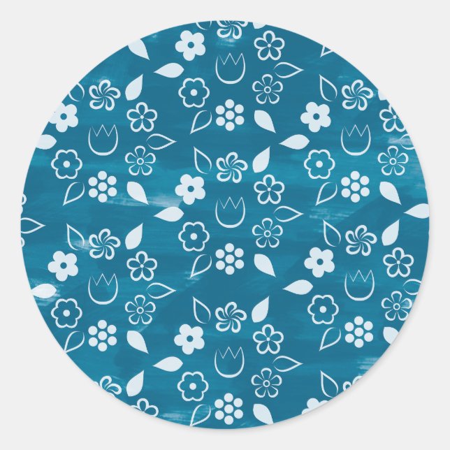 Dunkelblauer Frühling und Sommermuster für die Blu Runder Aufkleber (Vorderseite)