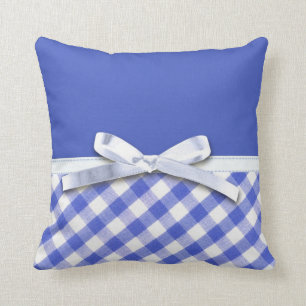 Dunkelblauer Gingham mit weißer Bandbogengraphik Kissen