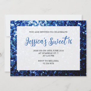 Dunkelblauer Glitzer Glitzern Sweet 16 elegantes D Einladung