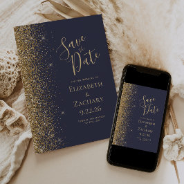 Dunkelblauer Glitzer Save the Date Ankündigung