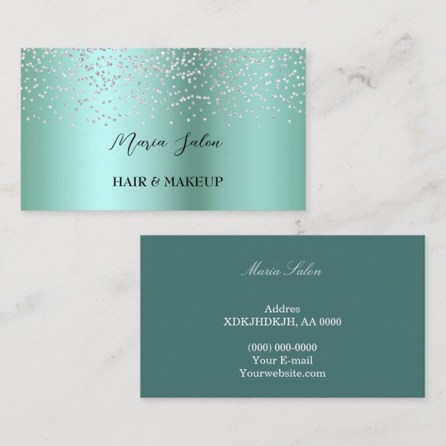 Dunkelblauer Glitzer Silver Aquarell Business Card Visitenkarte (Vorne/Hinten)