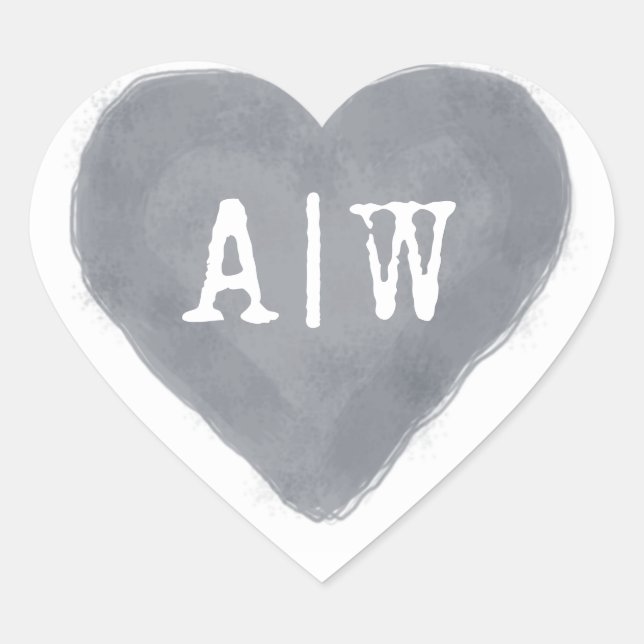 Dunkelblauer Herz-Monogramm-Hochzeitstich-Umschlag Herz-Aufkleber (Vorderseite)