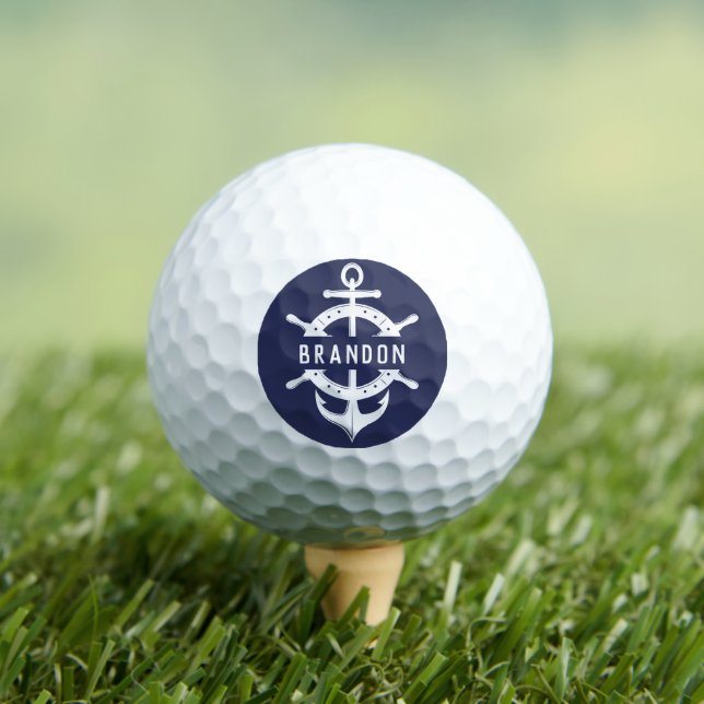 Dunkelblauer Nautischer Individuelle Name Ankeror Golfball (Insitu T-Shirt)