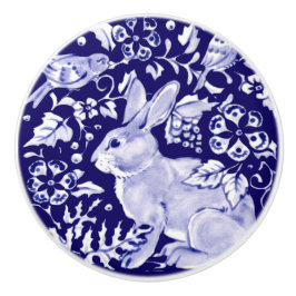Dunkelblauer Rabbit Bunny Woodland Faces L Cobalt Keramikknauf