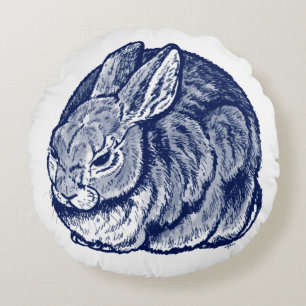 Dunkelblauer Rabbit Bunny Zeichnend Kunst  Rundes Kissen