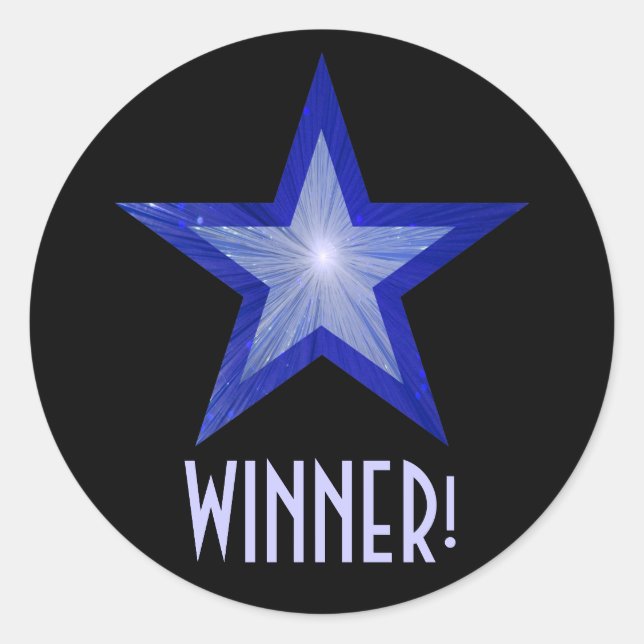 Dunkelblauer Star "WINNER" runder Aufkleber schwar (Vorderseite)