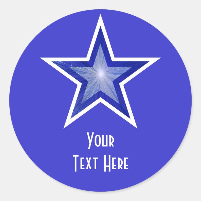Dunkelblauer Stern "Dein Text" rund Aufkleber blau (Vorderseite)