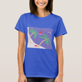 Dunkelblauer T - Shirt mit Beachszene