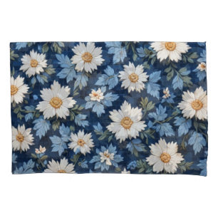 Dunkelblauer Tile Weiße Blüte Kissenbezug