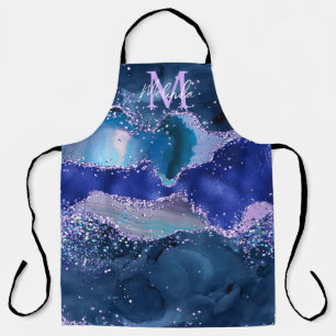 Dunkelblauer und violetter Glitter-Ocean-Achat Schürze