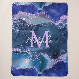 Dunkelblauer und violetter Glitter-Ozean-Achat Sherpadecke