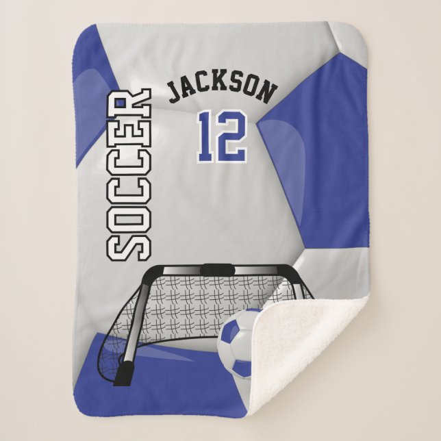 Dunkelblauer und weißer Fußballball mit DIY-Text Sherpadecke (Vorderseite)