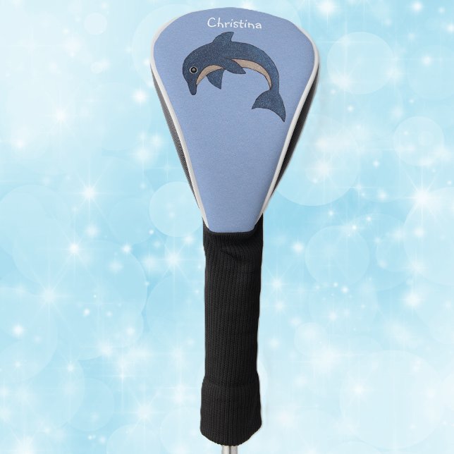 Dunkelblauer Weißer Ozean Jumping Dolphin Swirl Au Golf Headcover (Sparkle like jumping blue and white dolphin on blue golf club cover.)