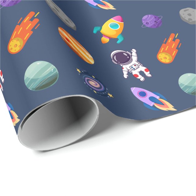 Dunkelblauer Weltraum-Geburtstag Geschenkpapier (Rolleneckpunkt)