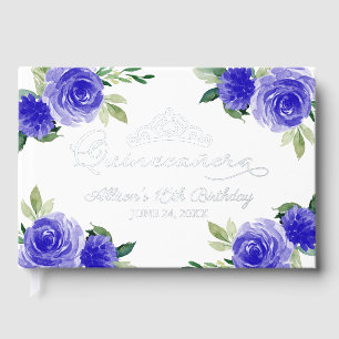 Dunkelblaues Blumen-Quinceanera-Gästebuch Gästebuch