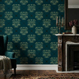Dunkelblaues Diamant-Damaskmuster Tapete