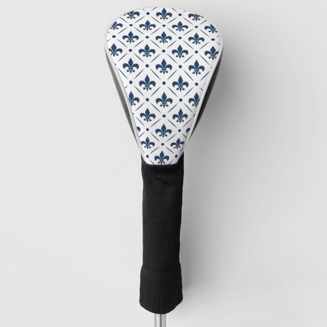 Dunkelblaues Lilie-Muster auf weißem Hintergrund Golf Headcover (Vorderseite)