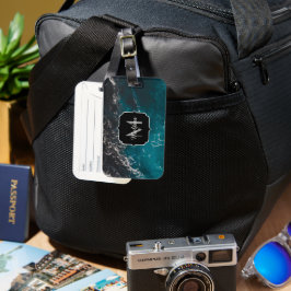 Dunkelblaues Meerwasser Monogram Gepäckanhänger