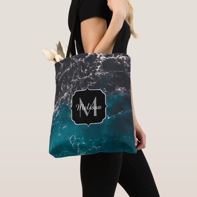 Dunkelblaues Meerwasser Monogram Tasche (Von Nahem)