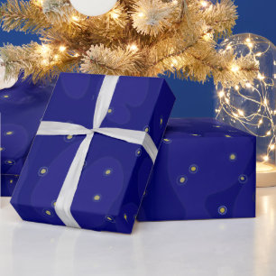 Dunkelblaues Papier mit weißen und gelben Punkten Geschenkpapier
