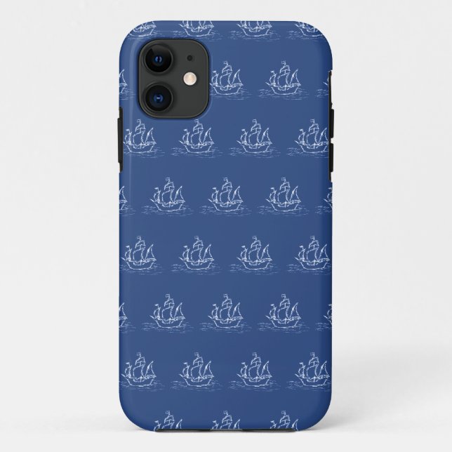 Dunkelblaues Piraten-Schiffs-Muster Case-Mate iPhone Hülle (Rückseite)