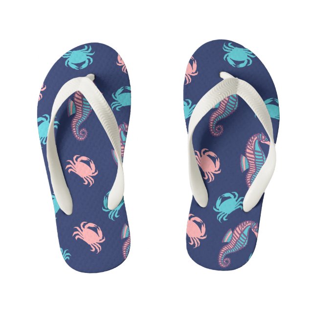 Dunkelblaues Seepferd und Krabbenkinder Flip Flops (Fußbett)