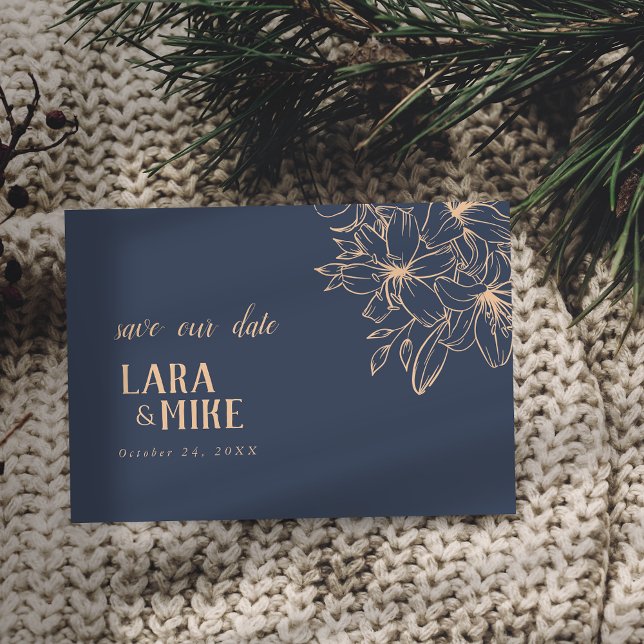 Dunkelblaues Soft, das die Datumskarte hochkleben  Save The Date (Von Creator hochgeladen)