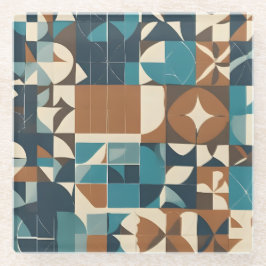 Dunkelblaues, Türkis, Braun und Beige geometrische Glasuntersetzer