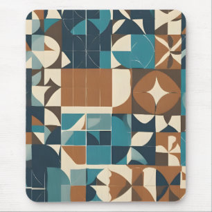 Dunkelblaues, Türkis, Braun und Beige geometrische Mousepad