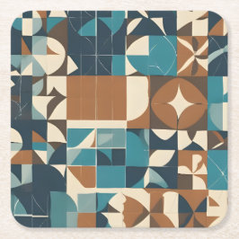 Dunkelblaues, Türkis, Braun und Beige geometrische Rechteckiger Pappuntersetzer