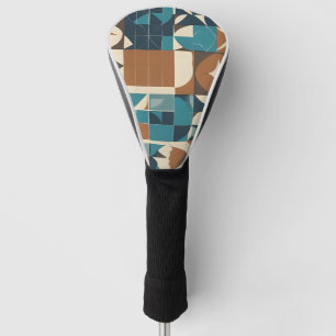 Dunkelblaues, Türkis, Braun und Beiges geometrisch Golf Headcover