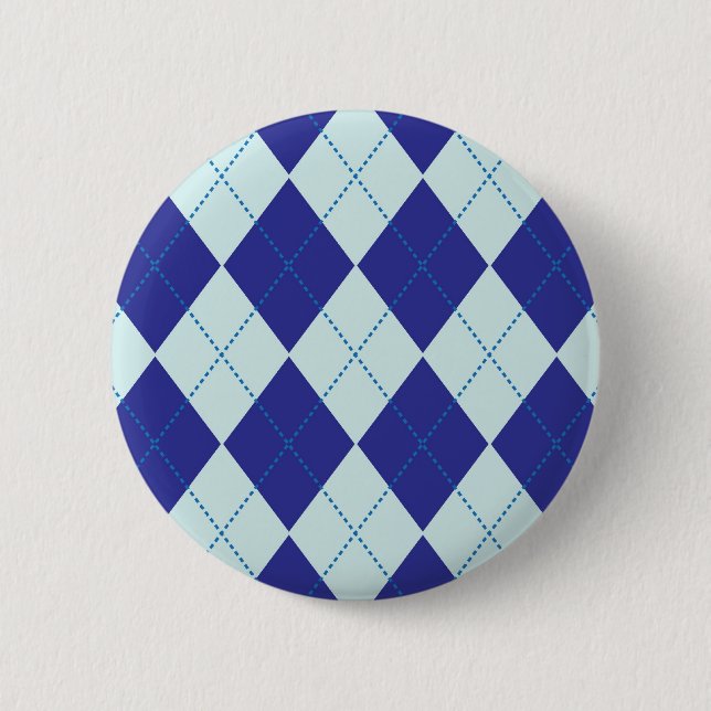 Dunkelblaues und hellblaues Rauten-Muster Button (Vorderseite)
