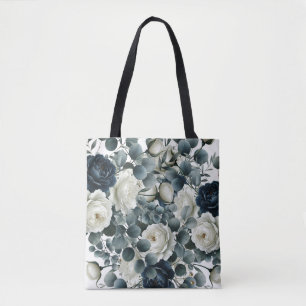 Dunkelblaues und weißes modernes florales Hochzeit Tasche